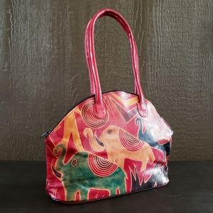 Hand Dyed Elephant Pattern Leather Handbag Shoulder Bag
